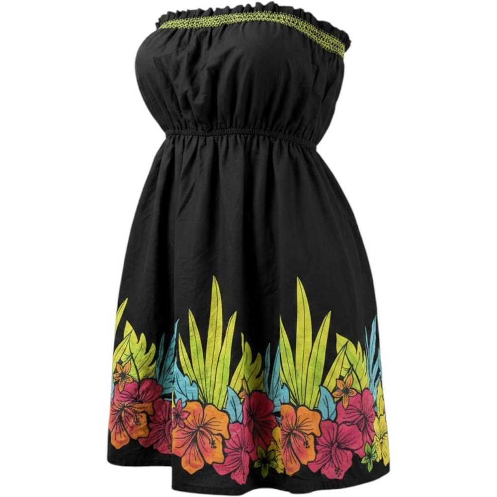 Arizona Dress Womens Medium Black Floral Tropical Cotton Mini